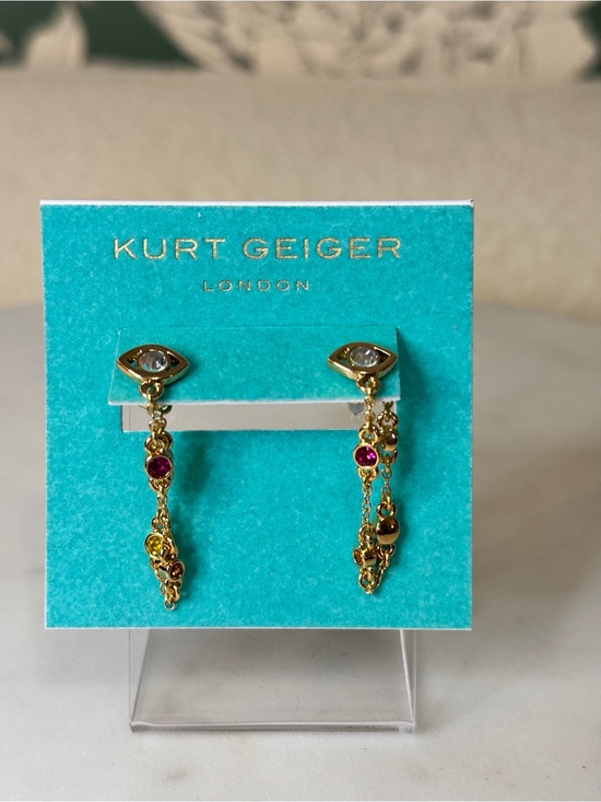 Kurt Geiger Jewelry - Kurt Geiger Gold-Tone Chain Drop Earrings with Pink and Yellow Stones NEW